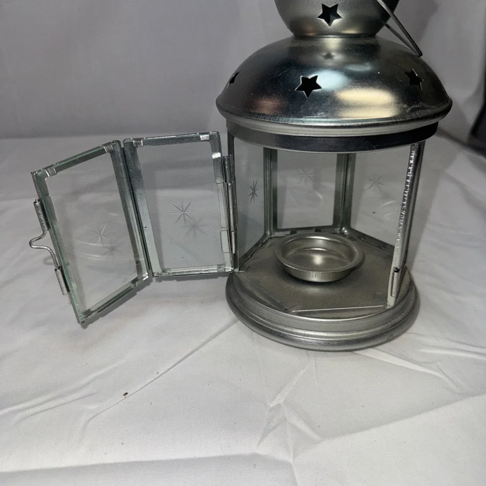 IKEA Tea Light Candle Holder Lantern Glass Panels Star Pattern